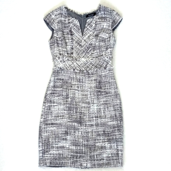 Ellen Tracy Dresses & Skirts - Ellen Tracy Women's Grey & White Tweed Short (Cap) Sleeve Sheath Shift Dress 2